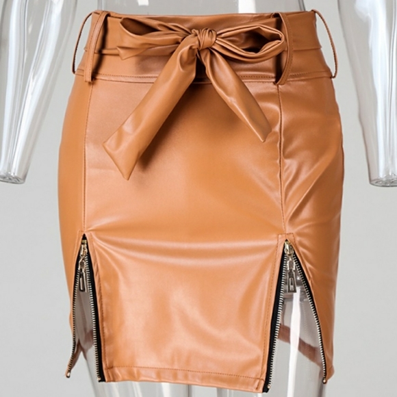 🏆HP🏆1 XL left* Cognac Faux Leather Mini Skirt - Picture 7 of 9